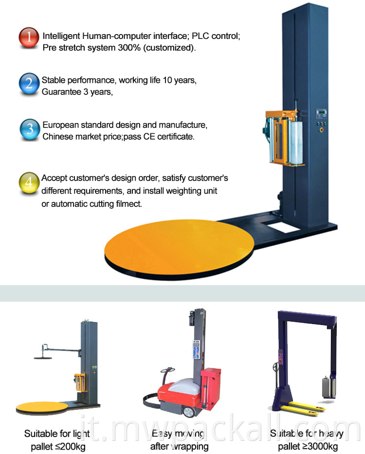 Avvolgipallet elettrico automatico prestiro per avvolgipallet di bottiglie con touch screen